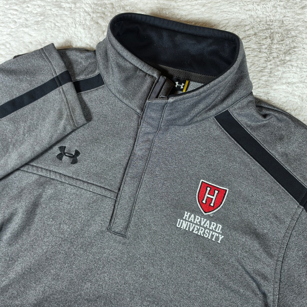Under Armour 1/4 Zip Harvard University Mens LG Grey L/S Fleece Button up